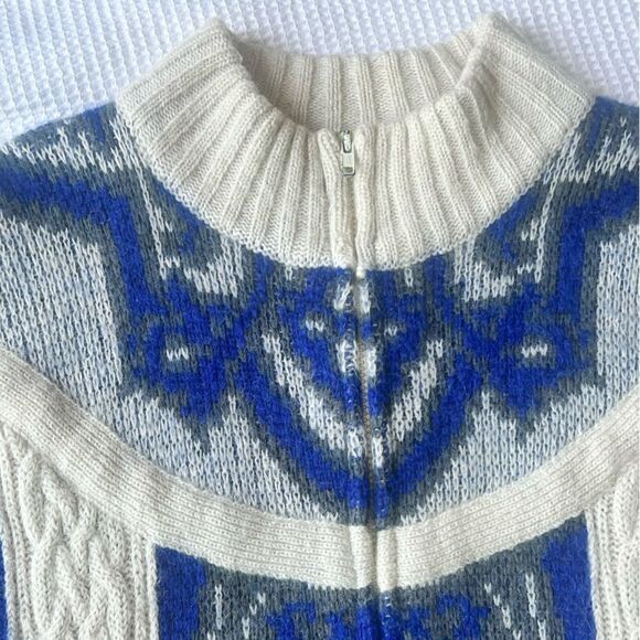 I.B. Diffusion Vintage Unique Wool Mohair Blend Blue Cream Cardigan Sweater SZ M - Picture 12 of 14